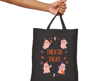 Cute Halloween Tote Bag, Trick or Treat Canvas Bag, Reusable Shopping Bag, Gift for Kids, Halloween Tote for Trick-or-Treating