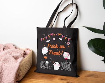 Halloween Trick or Treat Tote Bag, Eco-Friendly Shopping Bag, Cute Canvas Bag for Kids, Halloween Gift, Party Favor
