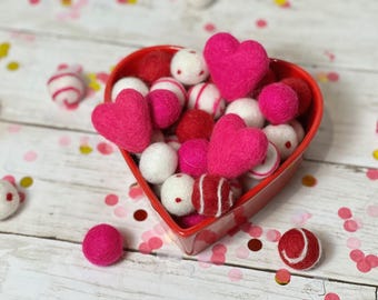 Valentines Day Hot Pink Felt Mixture Felt Balls Mix for Decoration or Crafting