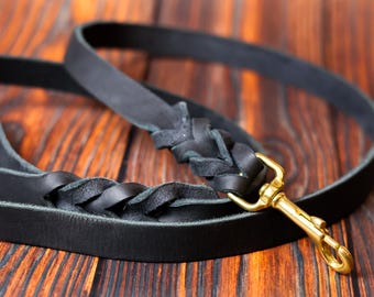Dog Leash Braided - Fat Leather - Real Leather - Brass - Leash - Leather Leash - Dogs