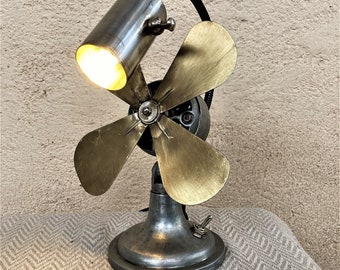 Fan Lamp - Gooseneck Lamp - Very Antique Steampunk Fan in Design - Height 14 inches - Includes corn led bulb