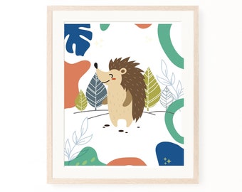 Woodland Nursery Hedgehog, 8 x 10 Digital Print Decor, Kids Room, Nursery, Instant Download Hedgehog Print