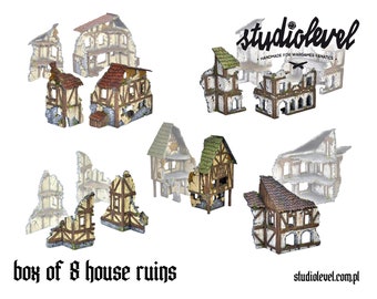 8x MEDIEVAL TOWN RUINS Box | Wargame Terrain, Fully Painted Scenery, 28mm 32mm Buildings for Warhammer Fantasy, Mordheim, Aos, 9Th Age, Kow