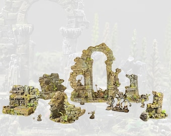Jungle Ruined Temple & Ruins Set | Fully Painted Wargame Terrain, Ready-to-Play Tabletop Scenery