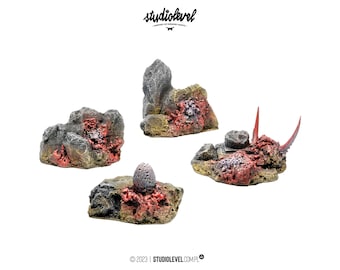 4x SWARM ROCKS BOX | Warhammer 40.000 Tyranids Scenery, Alien Terrain Set for WH40K, Tyranid 40k Wargame Stones, 28-32mm