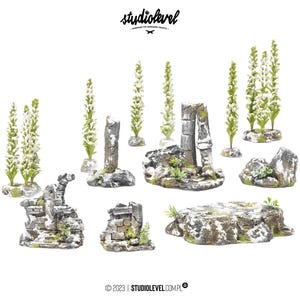 WINTER SKIRMISH SET | Wargame Terrain, 28mm 32mm Modular Terrain, Tabletop Scenery Ruins, Hill, Rocks, Trees for Warhammer, Aos, D&D and Rpg