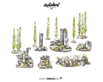 WINTER SKIRMISH SET | Wargame Terrain, 28mm 32mm Modular Terrain, Tabletop Scenery Ruins, Hill, Rocks, Trees for Warhammer, Aos, D&D and Rpg