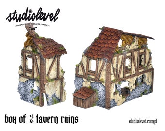 2x Ruined Medieval Town Tavern | Wargames Modular Terrain, 28-32mm Scale