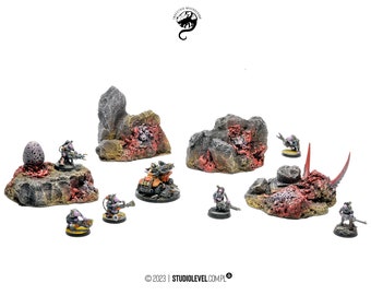 4x SWARM ROCKS BOX | Warhammer 40.000 Tyranids Scenery, Alien Terrain Set for WH40K, Tyranid 40k Wargame Stones, 28-32mm