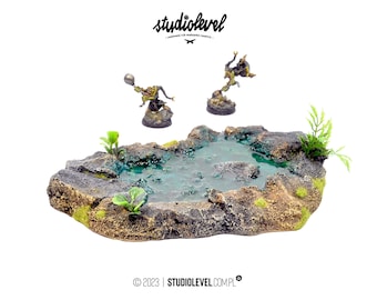 Oblong STONE/GRASSY POND | Pool Terrain, Fantasy Puddle Scenery, Warhammer Lake
