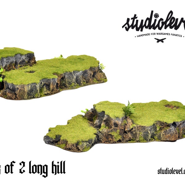 2x LONG GRASSY HILLS Box | Wargaming Terrain, Tabletop Scenery for Warhammer, Old World, Wfb, Aos, Hobbit, Kow, Bolt Action, Pathfinder, DnD