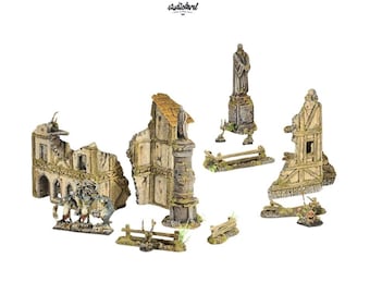 Ruined Medieval Town | Mordheim Buildings Terrain, Warcry Scenery, Tabletop Ruins Set