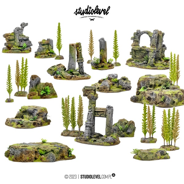 FOREST TOURNAMENT SET | Wargames Terrain, 28mm 32mm Modular Terrain, Tabletop Scenery: Ruins, Hills, Rocks, Trees for Warhammer, D&D and Rpg