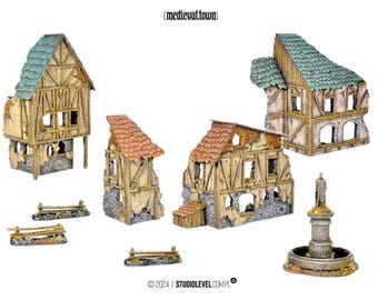 Medium MEDIEVAL TOWN RUINS Set | Wargames Terrain, Fully Painted Scenery, Buildings for Warhammer Fantasy, Mordheim, Aos, 9Th Age, Kow, Bolt