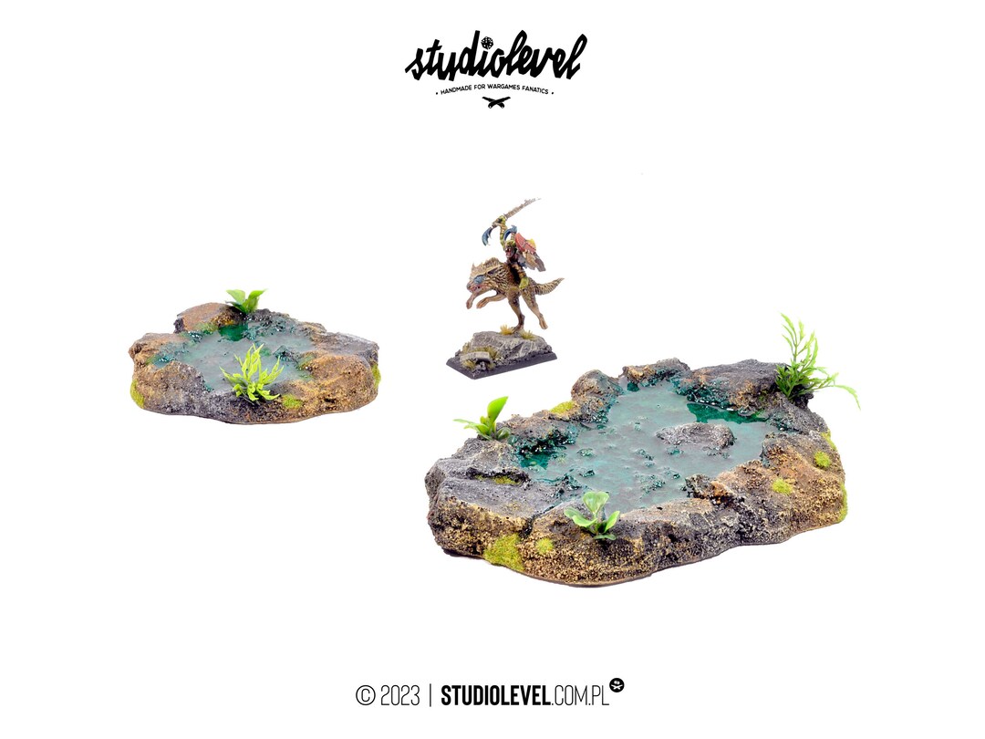 2x STONE/GRASSY PONDS Box Lake Terrain, 28mm, 32mm, Fully Painted