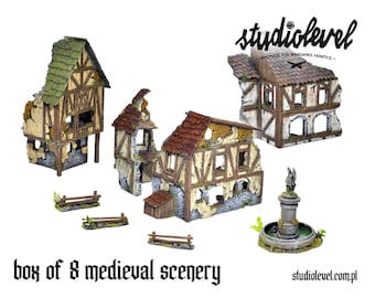Medium MEDIEVAL TOWN RUINS Set | Wargames Terrain, Fully Painted Scenery, Buildings for Warhammer Fantasy, Mordheim, Aos, 9Th Age, Kow, Bolt