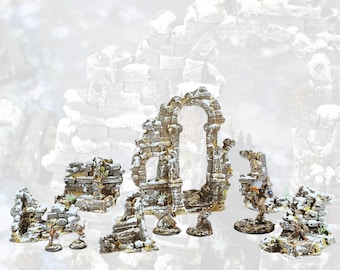 Winter Ruined Temple & Ruins Set | Wargame Terrain, Tabletop Scenery 28–32mm