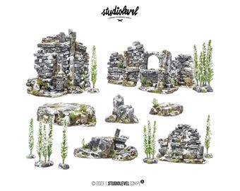 WINTER HOBBYIST SET | Wargame Terrain, 28mm 32mm Modular Terrain, Tabletop Scenery Ruins, Hill, Rocks, Trees for Warhammer, Aos, D&D and Rpg