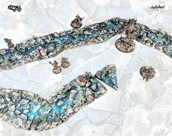 Modular River Section Set | Icy Rock Riverbed, Winter Wargaming Terrain