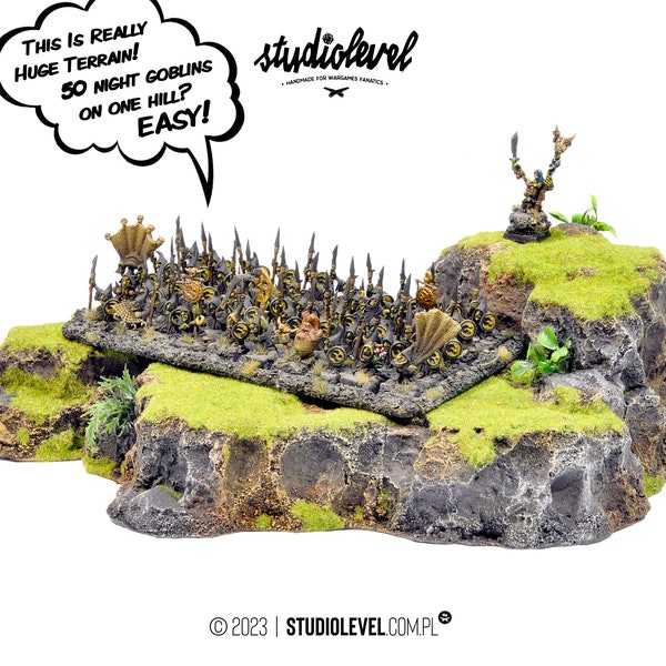 Huge Double GRASSY REGIMENT HILL | Wargame Hills, Fully Painted, Handmade Terrain for Warhammer, Old World, Wfb, 9Th Age, Aos, Kow, DnD, Rpg