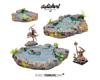 3x STONE/GRASSY PONDS Box | Pool Terrain, Fantasy Puddle Scenery, Warhammer Lake