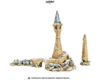 High Elves White Tower + Obelisk | Modular Winter Terrain Set, Winter Wargaming Scenery