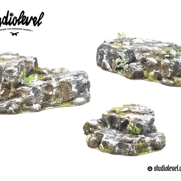 3x WINTER/SNEEUWHEUVELS | War Game Terrain, 28 mm, 32 mm, volledig geverfd, fantasielandschap voor Warhammer, Aos, Hobbit, Kow, Frostgrave, D&D en Rpg