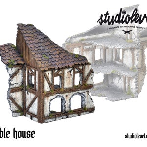 Verwoeste MIDDELEEUWSE DORPSSTAL | Wargame Terrain, Volledig Geschilderd, 28mm 32mm Gebouw voor Warhammer Fantasy, Mordheim, Aos, 9Th Age, Kow, Bolt