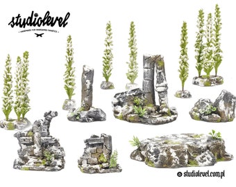 WINTER SKIRMISH SET | Wargame Terrain, 28mm 32mm Modular Terrain, Tabletop Scenery Ruins, Hill, Rocks, Trees for Warhammer, Aos, D&D and Rpg
