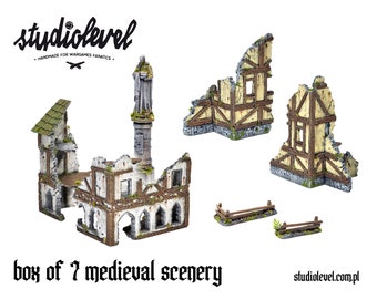Small Handcrafted Medieval Town Ruins Set | 28-32mm Wargame Terrain