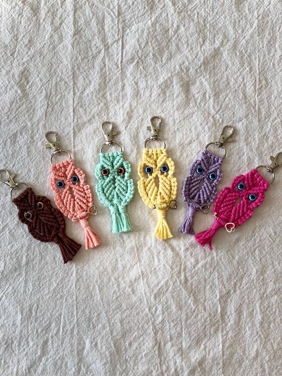 Evil Eye Macrame Owl Keychain: Boho Purse Accessory