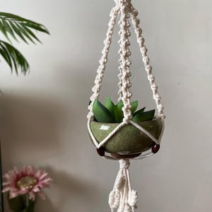Small Macrame Plant Hanger with Beads, 7 Colorful Terracotta Pot Options, Succulent, RearView Car Charm, Desktop Planter Decor