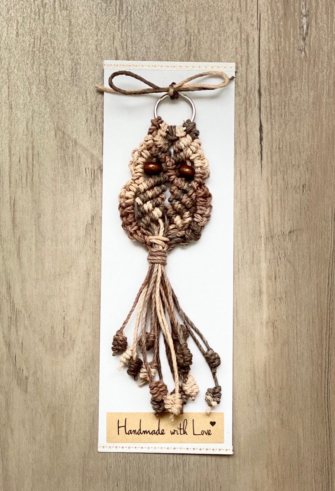 Owl Keychain, Purse Charm, Mini Macrame Owl, Hemp