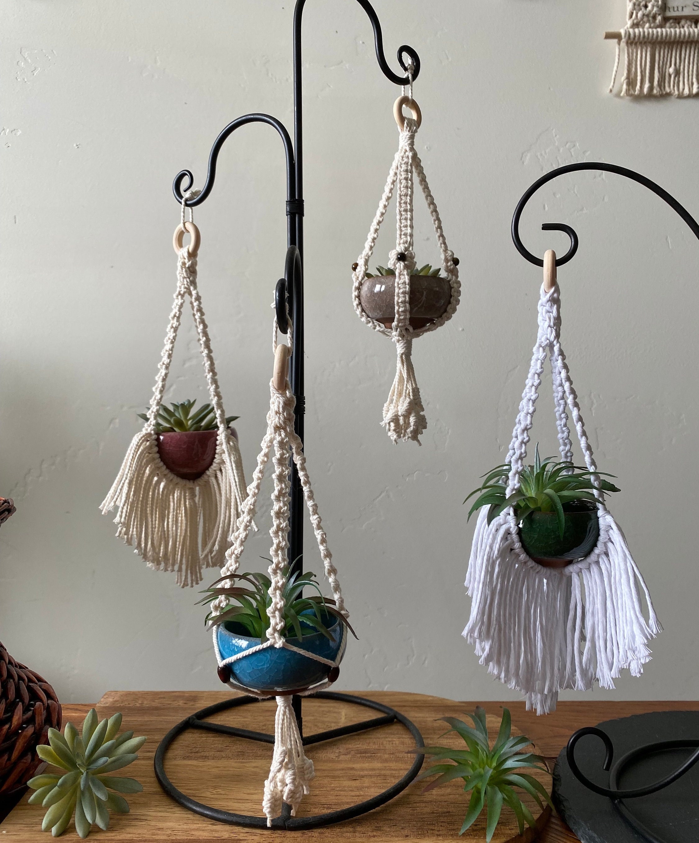 Macrame Plant Hanger, Rearview Mirror Plant Hanger, Mini Macrame