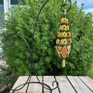 Sunflower Macrame Car Plant Hanger, Boho Rear View Mirror Decor