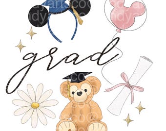 Orsetto di laurea disegnato a mano PNG, elementi di laurea ad acquerello, clip art per studenti dell'ultimo anno 2026 (download digitale)