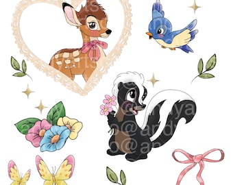 Cervo del bosco e amici in stile fantasy PNG, clipart di creature magiche del bosco (download digitale)