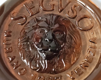 LION Murano Glass Segvso VENECIA Glass SEGUSO Italy Orange Paper Weight