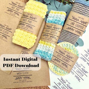 Printable Kitchen Crochet/Knit Dishcloth Hot Pad Labels Digital Download