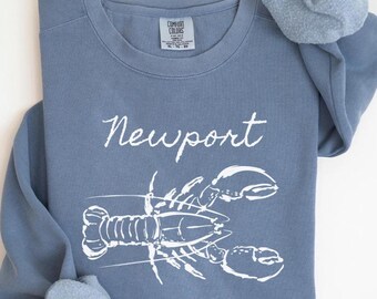 Bluza Newport, sweter z homarami, koszulka z motywem Rhode Island, koszulka Ocean Love, plażowy sweter z okrągłym dekoltem, pasująca do stroju plażowego dla rodziny, prezenty urodzinowe dla przyjaciół