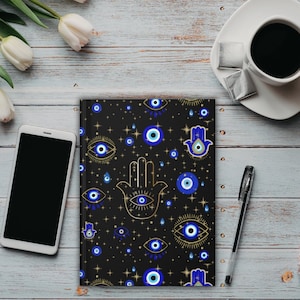 Cuaderno de mal de ojo, Diario de mal de ojo, Diario de ojos, Cuaderno de brujas, Cuaderno mágico, Impresión yogui, 11 cumpleaños, Regalo para ella, 48 cumpleaños