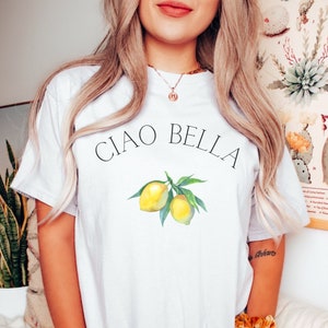 Camicia Ciao Bella, Camicia Ciao, T-shirt al limone, T-shirt al limone, Camicia carina al limone, T-shirt Ciao Bella, T-shirt italiana, Camicie Ciao, T-Shirt Ciao