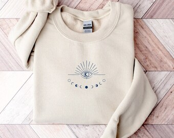 Evil Eye Sweatshirt, Moon Phase Shirt, Celestial Hoodie, Yoga Crewneck, Coquette Shirt, Bohemian Clothing, Witchcore Shirt, Yogi Sweatshirt