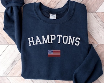 Hamptons Sweatshirt NY T Shirt American Flag Sweater New York Sweats Beachy Graphic Tees Family Beach Outfits Coastal Granddaughter Y2K Top