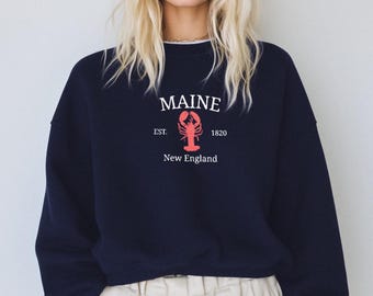 Embroidered Maine Lobster Sweatshirt Lobster Shirt Beachy Crewneck Coastal Granddaughter Wild Life Animal Shirt Cute Cute Coquette Clothes