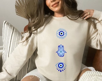 Sudadera de mal de ojo, Mal de ojo de mujer, Camisa de mal de ojo, Sudadera de ojo de moda, Regalo de mal de ojo para ella, Sudaderas de mal de ojo, Suéter de mal de ojo