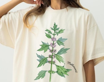 Koszulka z rośliną Motherwort, koszulka ziołowa, koszulka ziołowa, koszulka do spacerów na łonie natury, prezent urodzinowy dla przyjaciół, koszulka nauczycielska z dzikimi kwiatami, koszulka Cottagecore