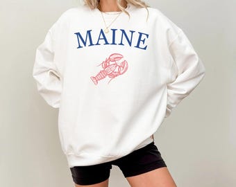 Bluzy z kapturem Maine Koszula z homarem New England Okrągły dekolt Prezenty urodzinowe dla przyjaciół Sweter z East Coast Przytulny sezon Bluzy Ubrania Preppy Stroje Y2K