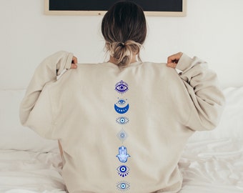 Sweat-shirt mauvais œil, Yoga Crewneck, Chemise All Seeing Eye, Sweatshirts esthétiques, Vêtements Evil Eye, Sweat à capuche mystique, Sweat-shirt Boho Eye