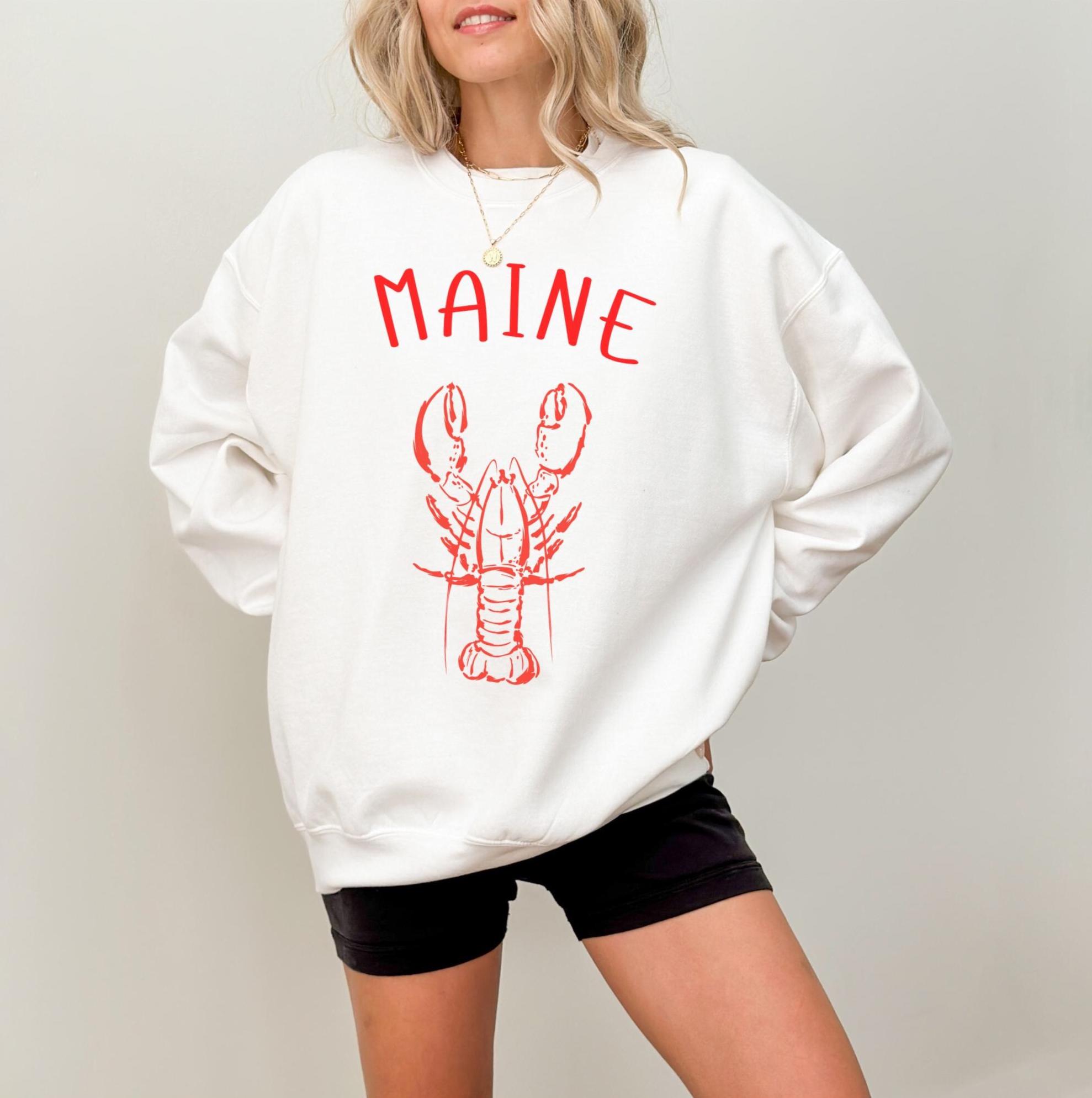 Maine Sweatshirt Bar Harbor Crewneck Lobster Shirt New England Tshirt Bday Gifts for Friends Coastal Grandddaughter Family Beach Outfits